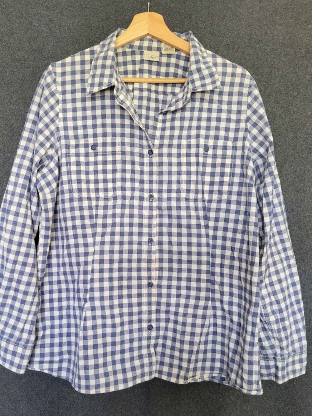 L.L.Bean Women’s XL Blue Plaid Button Up Shirt Roll Tab Sleeve  Coastal Picnic